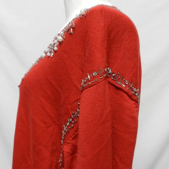 Quacker Factory Sequin Beaded knit red Christmas Sweater Top Size Sz XXXL 3X - Picture 6 of 11